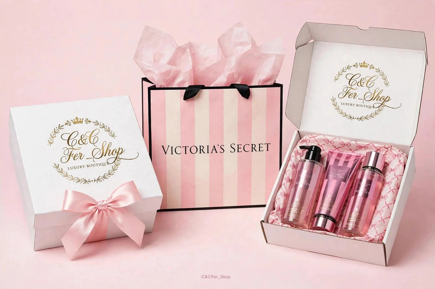 Box Icon de C&CFer_Shop: caja de regalo blanca con el logo de la marca, bolsa de Victoria's Secret y el set Pure Seduction Icon